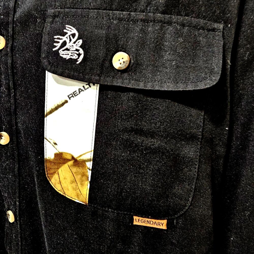 RealTree Western Camo Long Sleeve Button Black Shirt Mens L Country Dressy Rural